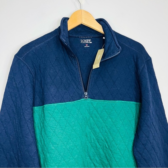 J. Crew Men's Navy and Green Zip Up Sweater - Picture 4 of 6